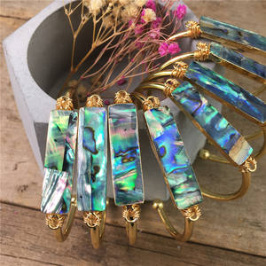 LS-A2861 İnanılmaz moda doğal <span class=keywords><strong>abalone</strong></span> kabuk bileklik, yüksek kaliteli altın kaplama tel sarma bileklik manşet bilezik takı - Product Image 2