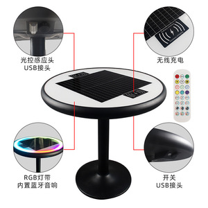 โต๊ะโลหะทรงกลมสำหรับกลางแจ้ง พร้อมแผงโซลาร์เซลล์ ช่องเสียบ USB ลำโพงบลูทูธ สำหรับสวนสาธารณะ ลานบ้าน รองรับการนั่ง 4 คน - Product Image 4
