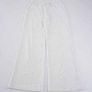 Pantalon de plage blanc en dentelle transparente à motif floral pour femme, coupe large, taille haute, long, idéal pour les vacances, nouvelle collection été 2026 - Product Image 6