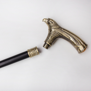 Canne de marche en alliage avec design tête d'aigle, textures d'ailes en relief, poignée incrustée de pierres imitation cristal jaune – Vente en gros - Product Image 3