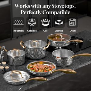 Ensemble de casseroles de luxe haut de gamme en acier inoxydable pour la cuisine domestique, avec marmites antiadhésives, poêles en verre amovibles et poêle à sauter - Product Image 4