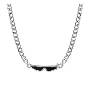 Kacamata berlian imitasi untuk pria wanita, perhiasan kalung tulang selangka liontin modis Hip-hop untuk pria dan wanita