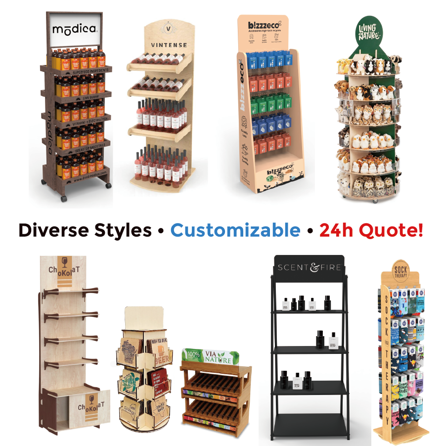 Customized Pine POP Display Rack Floor Standing Wooden Retail Display Rack for Store Brand Marketing — view 4