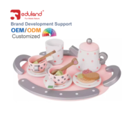 EDULAND OEM/ODM Juguetes de Cocina de Madera Montessori y Juguetes de Comida para Casa de Juegos, Regalos para Niñas - Juguetes de Postres para Niños, Juego de Té y Soporte para Pasteles