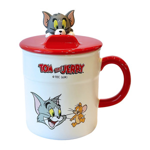 Taza de Cerámica de Tom y Jerry con Tapa y Asa, Diseño de Dibujos Animados para Niños y Adultos, Taza para Café o Té, Regalo Verano 2025 - Product Image 3