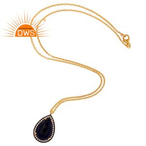 Collier pendentif en corindon bleu taille poire, en argent sterling plaqué or indien, bijoux de créateur, vente en gros - Product Image 2