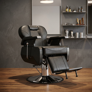 Sillón de Barbería Hidráulico Clásico Moderno, Sillón de Peluquería Reclinable de Lujo en Negro para Hombres, Muebles de Salón al por Mayor - Product Image 4