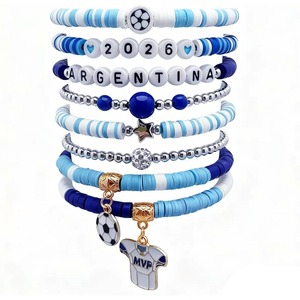 Pulsera elástica apilable con dijes de fútbol y cuentas Heishi de la selección <span class=keywords><strong>argentina</strong></span> 2026, joyería deportiva de EE. UU., Canadá y México 2026 - Product Image 2