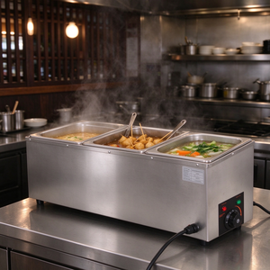 Baño María Eléctrico de Encimera con 3 Recipientes, Calentador de Alimentos Comercial de Acero Inoxidable, Calentador de Sopa para Restaurantes de Té de Burbujas - Product Image 3