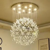 Moderne Cristal Clair K9 Plafonniers Fleur Boule Escalier GU10 LED Lumières Suspendues pour Villa Lustre Éclairage Hôtels