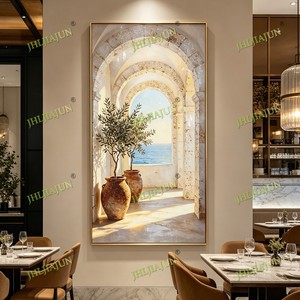 Factory wholesale customization Wall Art Mediterranean Archway Sea View Home Decoration <b>LED</b> Frame crystal porcelain painting - Product Image 5