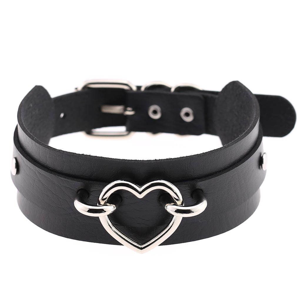 Gothic Schmuck: Verstellbare PU-Leder-Herz-Choker Halskette fr Frauen