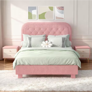 <span class=keywords><strong>Letto</strong></span> <span class=keywords><strong>Matrimoniale</strong></span> Moderno con Testiera <span class=keywords><strong>Imbottita</strong></span> Effetto Nuvola, Rivestimento in Tessuto Bouclé Rosa, Piattaforma Queen Size - Product Image 6