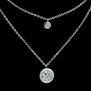Двухслойная Длинная цепочка с подвеской ожерелье ювелирные изделия Круглый Циркон чокер для женщин