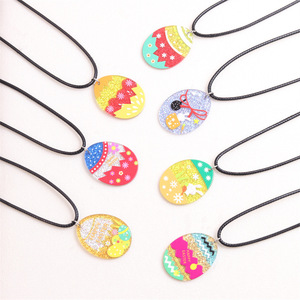 Collane con Ciondolo a Forma di Uovo e Coniglietto Colorati per Decorazioni Pasquali, Regalo per Feste di Pasqua, Collana Pasquale in Acrilico Colorato - Product Image 2