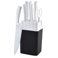 Ensemble de 7 couteaux de cuisine en acier inoxydable pour la maison avec bloc à couteaux blanc de luxe, couteaux de cuisine de luxe légers
