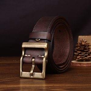 Cinturones de cuero para hombre Genuino Vintage Cuero de vaca Hecho a mano Tendencia de moda Hebilla de cobre Cinturones vaqueros para hombre - Product Image 2