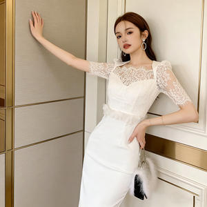 Robes midi élégantes pour femmes, tunique décontractée durable à col carré, été 2026, dentelle <span class=keywords><strong>empire</strong></span>, robe de soirée blanche haut de gamme - Product Image 5