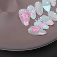 Uñas Artificiales de Alta Calidad; Diseño 3D en Rosa Aurora; Reutilizables, Venta al Por Mayor de Fábrica