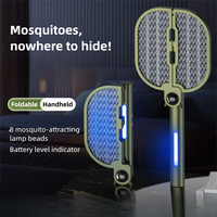 Raquette électrique anti-moustiques pliable avec lumière LED, affichage de la batterie, rechargeable par USB, pour le camping et les terrasses extérieures