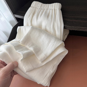 <span class=keywords><strong>Pantaloni</strong></span> da donna in <span class=keywords><strong>misto</strong></span> cotone a tutta lunghezza <span class=keywords><strong>pantaloni</strong></span> larghi dritti Casual con coulisse a vita alta traspirante larghi - Product Image 3