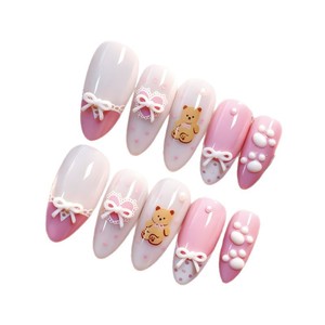 Cute Bow <strong>Resin</strong> French Style 3D Bear Shape Non-toxic Long-lasting Decorative Nail Art Pieces Pressing Nails Wearable Nails Custom - Product Image 5