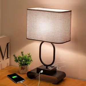 Table Lamp 3-Way Dimmable Touch Control Lamp Built-in Newest USB-A&USB-C Charging Port and 2-Prong AC Outlets Modern Nightstand