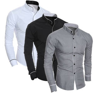 Chemises pour hommes en popeline de coton et polyester, coupe ajustée, à manches longues, décontractées, à un bouton, tricotées, collection automne, design de créateur, vente en gros sur mesure - Product Image 1