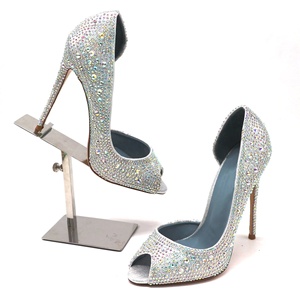Doris Fanny Silver Crystal Peep Toe Women's High Heels Bridal <b>Shoes</b> Fashion Trend Breathable Summer Autumn Genuine Leather - Product Image 3