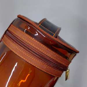 Brun PVC Transparent Seau Cylindre Maquillage Sac Personnalisé Lettre Cosmétique Sac Double Fermeture Éclair Poignée Sac - Product Image 3