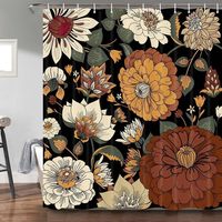 Rideau de douche en polyester imperméable à imprimé floral et végétal bohème avec 12 crochets