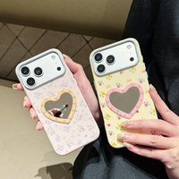 Coque de téléphone Lichicase avec imprimé floral mignon et miroir de maquillage en forme de cœur pour iPhone 18, 18 Pro, 18 Pro Max