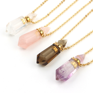 Bouteilles d'huile essentielle en améthyste naturelle, pendentifs en cristal de quartz rose à double terminaison pour flacons de parfum - Product Image 1