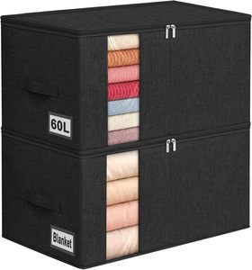 Sac de rangement pour couette en lin 90L, lot de 2, empilable et pliable, côtés et fond rigides, organisation de la literie sous le lit - Product Image 3