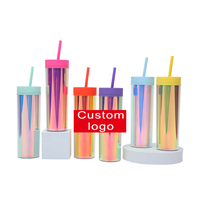 Vaso de Plástico Acrílico de Doble Pared de 16 oz, Delgado, con Logotipo Personalizado, Vaso de Color con Tapa, Venta al por Mayor