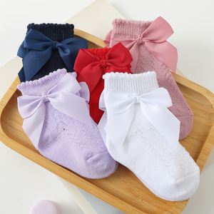 Enfant en bas âge à volants bébé filles équipage doux coton chaussettes automne solide nouveau-né arc bébé chaussettes - Product Image 3