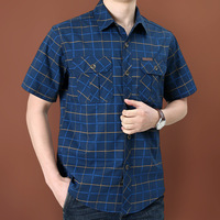 Chemise en coton à carreaux surdimensionnée à manches courtes pour homme, pour les sports de plein air, les loisirs et la randonnée urbaine, l'escalade, la chasse - pour le printemps