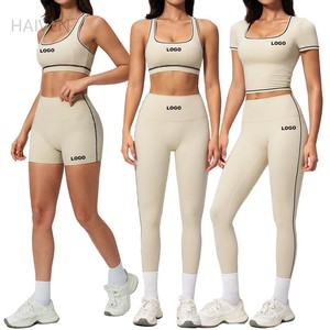 Conjuntos Deportivos para Mujer OEM, Camiseta de Manga Corta, Ropa de Entrenamiento, Bra Deportivo Ajustado para <span class=keywords><strong>Yoga</strong></span>, Shorts Deportivos para Gimnasio, Leggings para <span class=keywords><strong>Yoga</strong></span> y Ejercicio - Product Image 1