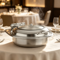 Plat à chafing rond Oulu en acier inoxydable 201 durable de 6 L avec couvercle fixe pour l'isolation des aliments lors de banquets, option de logo personnalisé