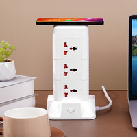 Multiprise tour de 2 m en cuivre, normes US/UE/UK, avec chargement sans fil et lampe de bureau pour dortoir et usage domestique