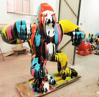 Statue d'animal décorative extérieure de style abstrait en fibre de verre métallique Sculpture de gorille dans le modèle de décoration de jardin