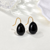 Parure de bijoux vintage en acier inoxydable plaqué or PVD 18 carats avec pierres noires, boucles d'oreilles pendantes et bagues pour femme, résistantes au ternissement