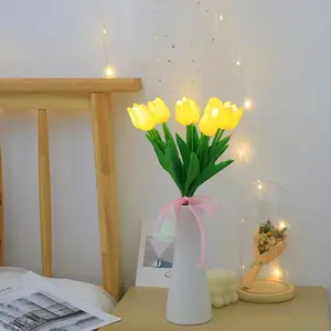 Bunga Tulip sentuhan asli buatan, 9 LED menyala dalam gelap dekorasi dapur rumah Hari Ibu
