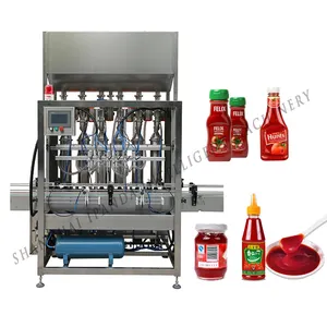Máquina automática de 6 cabezales para llenado de pasta gruesa, crema, tomate, Ketchup, botella, salsa, ají, Servo líquido