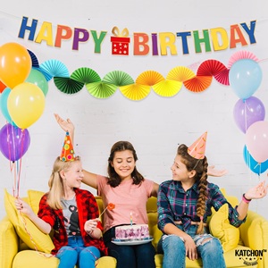 Bannière Joyeux Anniversaire Arc-en-ciel avec Guirlande de Ventilateurs en Papier Pré-attachée pour Décorations d'Anniversaire - Product Image 4
