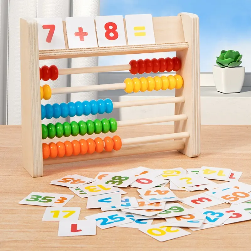Mainan Matematika multifungsi dari kayu, mainan Bingkai Abacus dari kayu, mainan pendidikan prasekolah untuk bayi dan balita