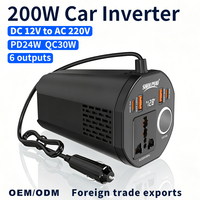 Convertisseur de puissance pour voiture 200W à onduleur sinusoïdal modifié, intégré au porte-gobelet, DC12V vers AC220V, avec QC3.0 et PD30W, direct usine