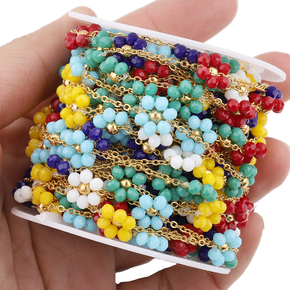 18K Goldplated Stainless Steel Flower Crystal Natural Stone Beads Chains for Necklace Bracelet Jewelry Making DIY Wholes