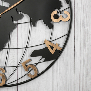 Reloj de Pared de Metal Negro de 36 Pulgadas, Diseño Moderno y Silencioso con Mapa del Mundo, Números Dorados Vintage, Reloj Decorativo para Pared de Casa - Product Image 5