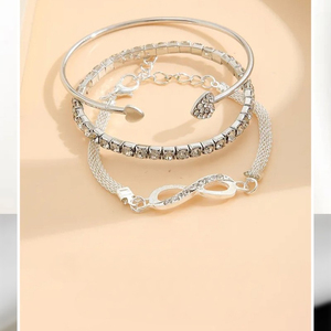 Fashion 3Pcs/Set Full Rhinestone Crystal Heart Open Charm Bangle <strong>Bracelet</strong> Set Multilayer <strong>Infinity</strong> <strong>Bracelet</strong> for Women Jewelry - Product Image 6